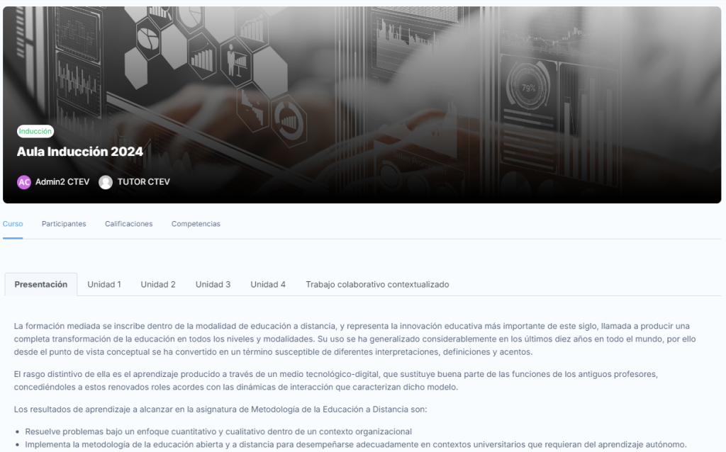 Vista de la estructura de un aula virtual